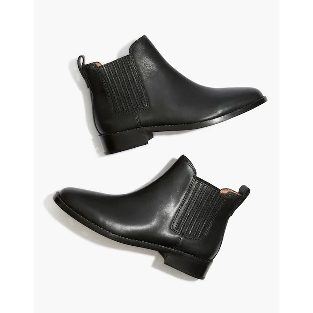 Madewell Ainsley Chelsea Black Leather Ankle Boots Size 9 Low Heel Slip On